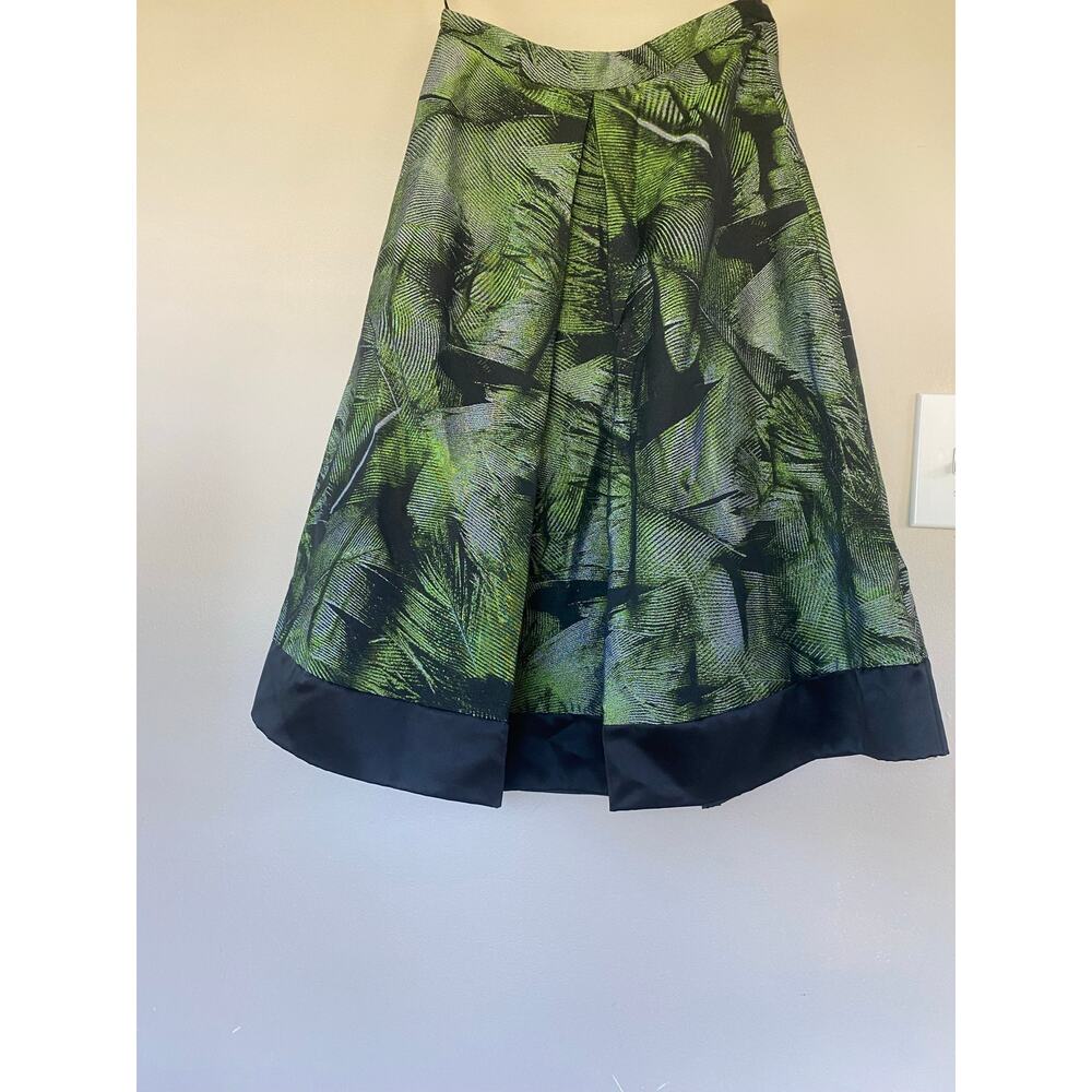 Karen Millen A line green black metallic midi skirt size 6